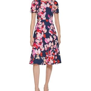 Calvin Klein Black Floral Fit & Flare Dress Size 2